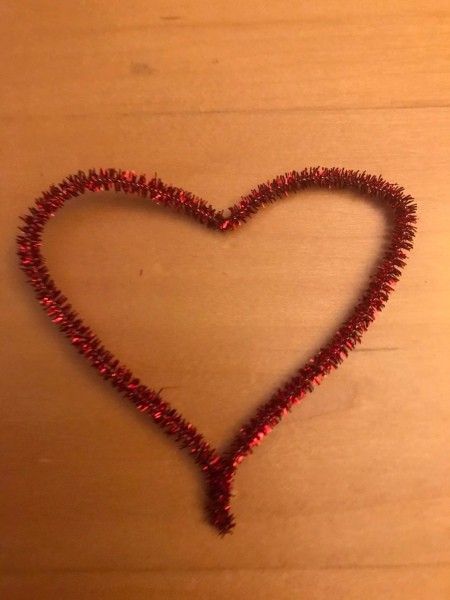 Making a Tinsel Pipe Cleaner Heart Garland - beginning to make a heart shape