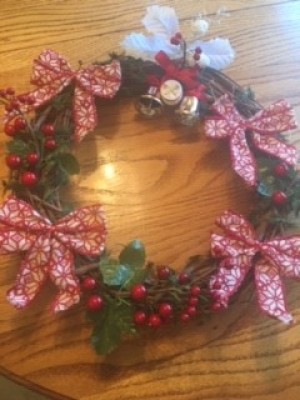 Christmas Wreath - bows and other items glued in place