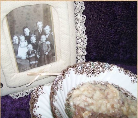 bowl of Tyre Pudding & family picture