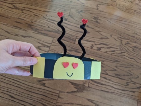 Valentine's Themed Bee Crown - tape the antennae behind the head