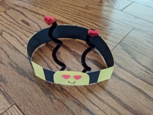 Valentine's Themed Bee Crown - finished crown on the floor