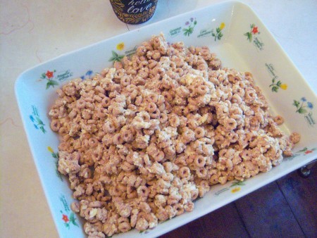 Cheerio Peanut Butter Treats in pan
