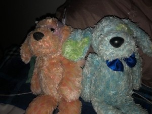 Identifying Stuffed Pups - pink and blue stuffed dogs