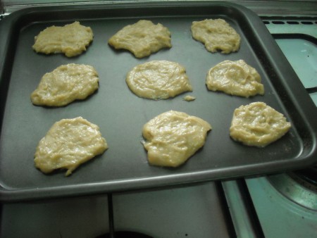 Cookie batter on baking sheet