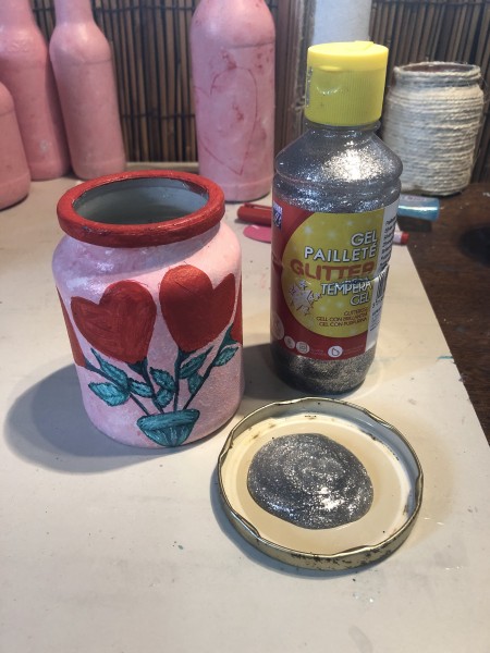 Valentine Gift Jar - ready to add a coat of glitter gel to the dry painted jar