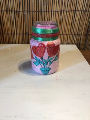 Valentine Gift Jar - pink rocks added to the lid, ready to fill with candy or other small gifts