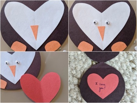 Penguin Valentine's Card or Crown - glue on nose and eyes, cut another smaller heart and write message and glue inside
