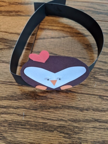 Penguin Valentine's Card or Crown - card attached to a strip of black paper crown