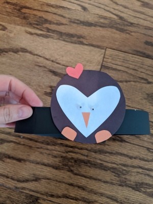 Penguin Valentine's Card or Crown - finished card faced crown