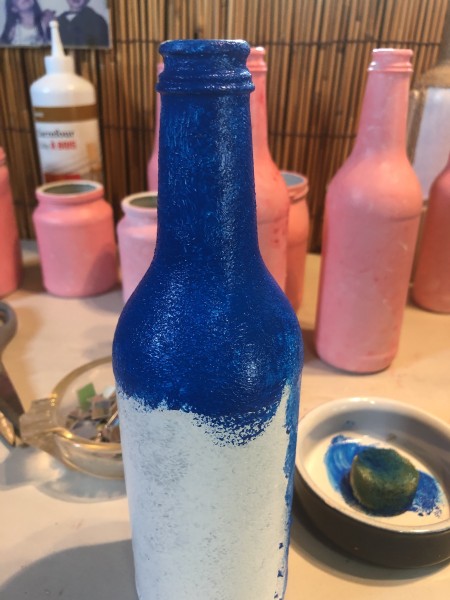 Mirrored Mosaic Flower Vase - color coat being added