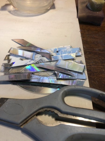 Mirrored Mosaic Flower Vase - cut the CDs in strips