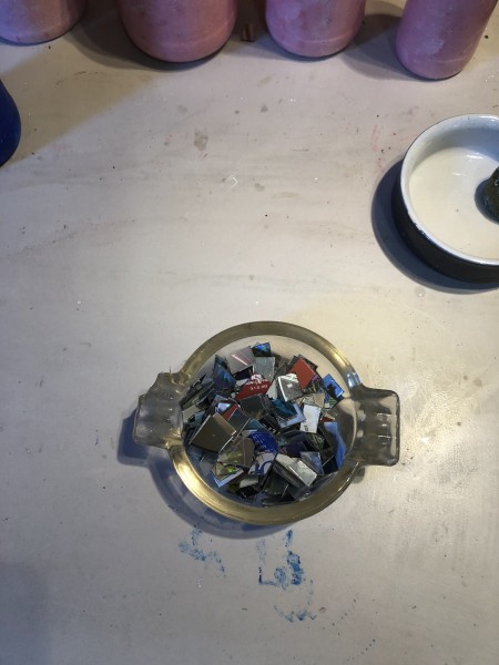 Mirrored Mosaic Flower Vase - bowl of small pieces of CDs