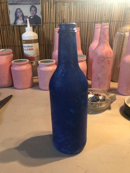 Mirrored Mosaic Flower Vase - dark blue painted bottle