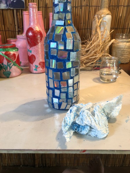 Mirrored Mosaic Flower Vase - clean off extra glue