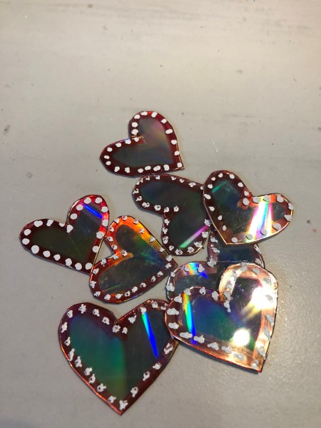 Recycled CD Mirrored Hearts - a scattering of CD hearts