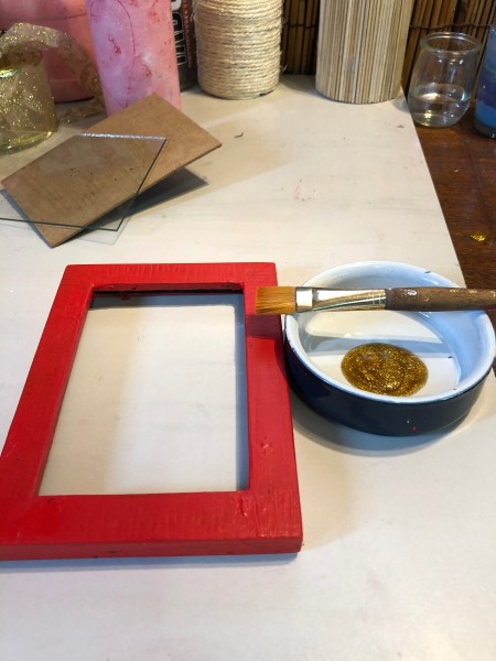 Valentine's Day Picture Frame - add a coat of glitter gel and allow to dry