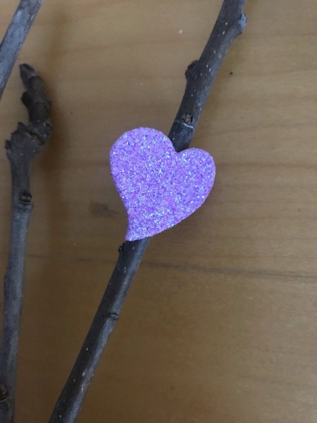 Heart Sticks Valentine's Day Arrangement - closeup of a foam heart on a twig