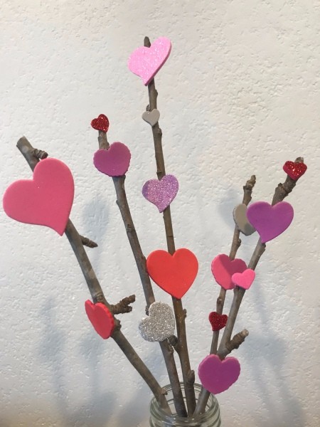 Heart Sticks Valentine's Day Arrangement - decorate the twigs with foam hearts