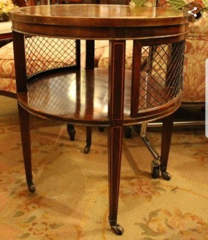 Value of a Round Mahogany Brandt End Table  - drum style end table with casters