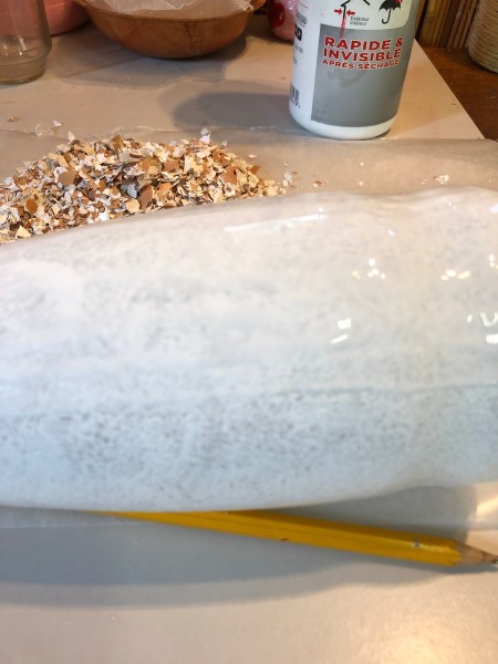 Recycled Eggshell Vase - spreading the glue