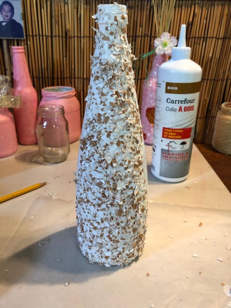 Recycled Eggshell Vase - press shells into the glue in sections