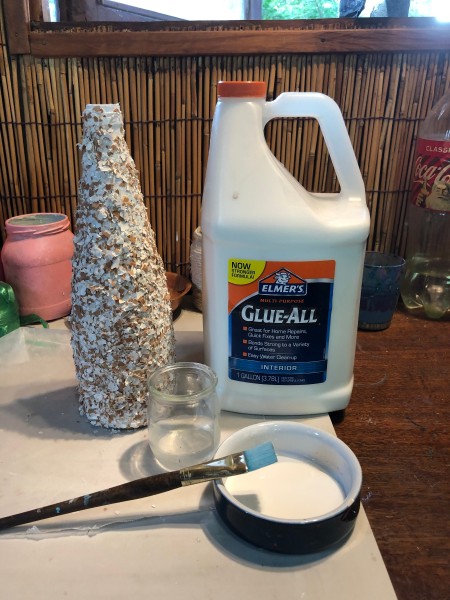 Recycled Eggshell Vase - once dry apply a coat of watered down Elmer's glue over the shells, allow to dry
