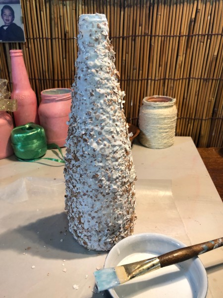 Recycled Eggshell Vase - second coat of glue applied