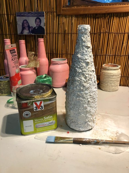 Recycled Eggshell Vase - when glitter gel is dry coat with varnish