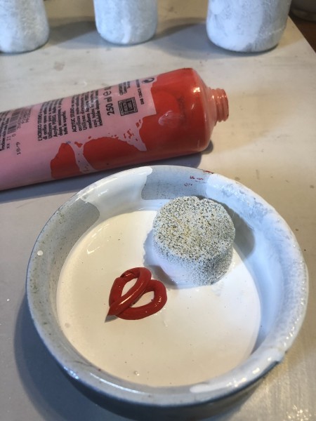 Recycled Snow and Heart Vase - mix white and red paint to make some pink