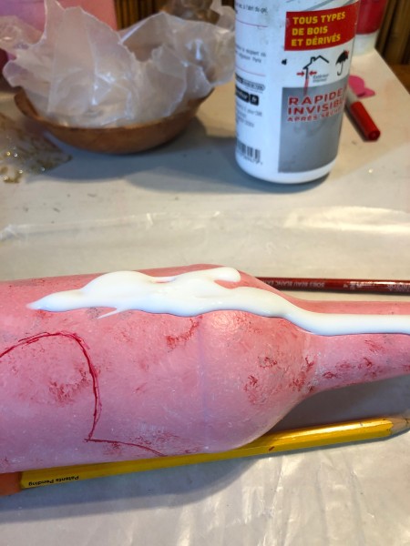 Recycled Snow and Heart Vase - apply a coat of glue around the hearts, with a brush