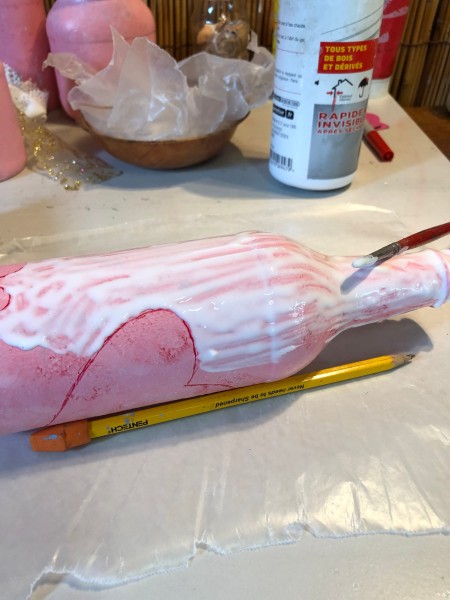 Recycled Snow and Heart Vase - applying glue