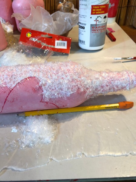 Recycled Snow and Heart Vase - add the faux snow