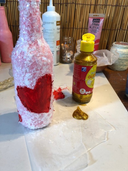 Recycled Snow and Heart Vase - apply a coat of glitter gel to the hearts