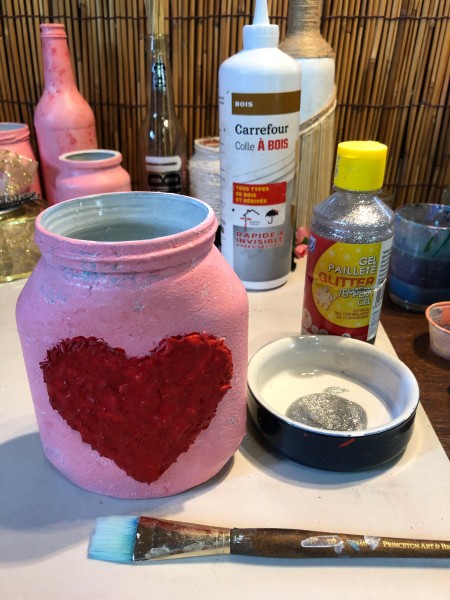Valentine's Day Candy Jar - add a coat of silver glitter