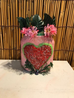 Valentine's Day Candy Jar - jar with flowers in it