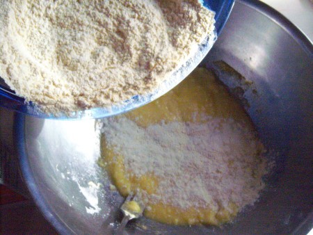 adding dry to wet ingredients