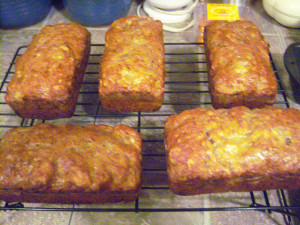 baked Banana Nut Bread loaves on rack