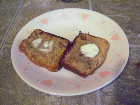 buttered Banana Nut Bread on plate