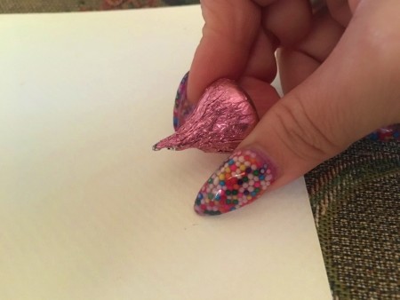 Making Hershey's Kiss Valentine Mice - snip off the tags