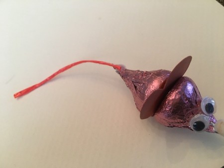 Making Hershey's Kiss Valentine Mice - glue on a bit of string for the tail