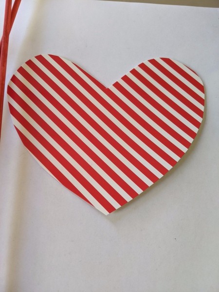 Paper Heart Display - red and white striped paper heart