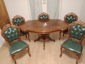 Value of Antique Dining Table and Chairs - inlay table with 5 upholstered chairs