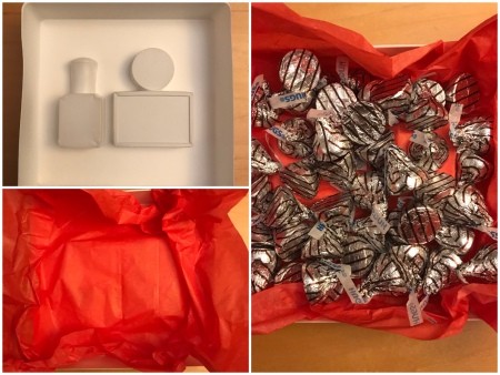 Valentine's Day Candy & Gift Box - box with candy in red tissue paper next to it
