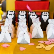 Wedding Dress and Tux shaped Favor bags.