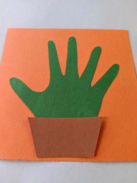 Valentine's Handprint Cactus Card - cut out pot and glue in place