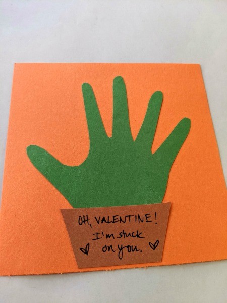 Valentine's Handprint Cactus Card - write message on pot