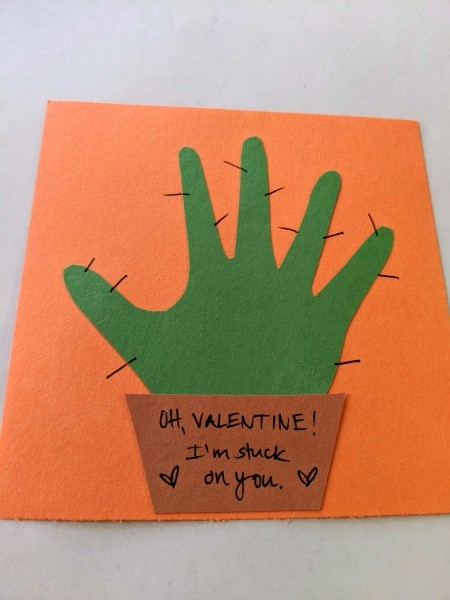 Valentine's Handprint Cactus Card - use Sharpie to add thorns