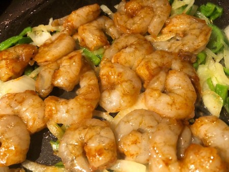 adding Shrimp to onions & peppers