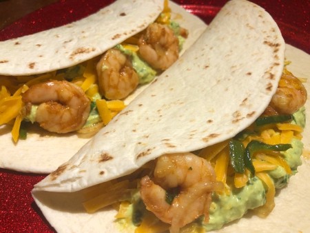 Shrimp Tacos with Avocado Cream Sauce