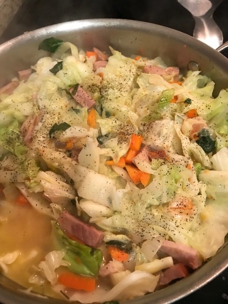 Ham and Cabbage Stir Fry in pan